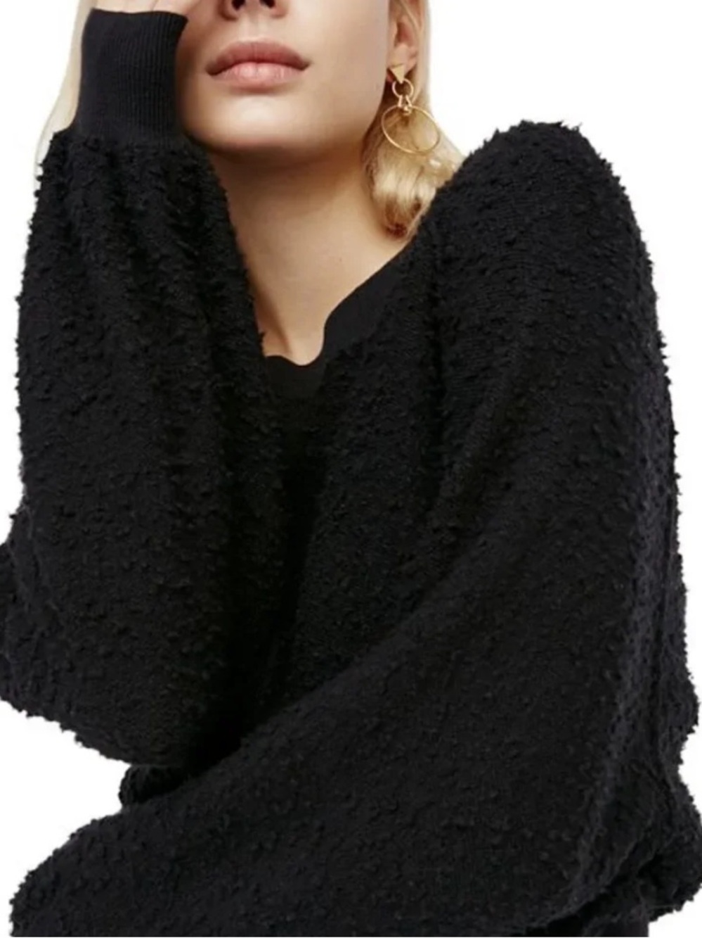 Free People Found My Friend Pullover Sweater in Black XS